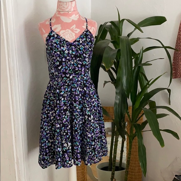 Express Dresses & Skirts - Express Black Floral Skater Fit & Flare Dress 6